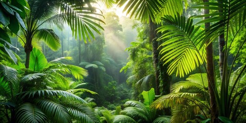 Sunlight Through Lush Tropical Rainforest Canopy