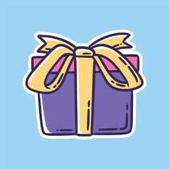 Colorful Gift Box with Bow on Blue Background