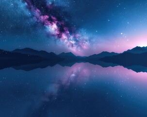 Fototapeta premium Tranquil Milky Way Reflection Over Mountain Lake
