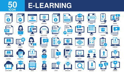 ELearning icon collection set. Simple Color Fill Vector