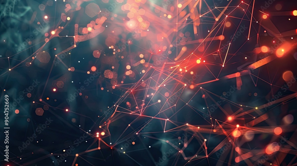 Poster abstract red and orange network with bokeh lights