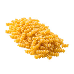 Falling raw Fusilli, Rotini, uncooked Italian Pasta, isolated on transparent background, clipping path, full depth of field
