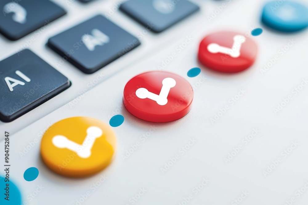 Poster colorful ai-themed keyboard buttons, representing the simplicity and accessibility of artificial int