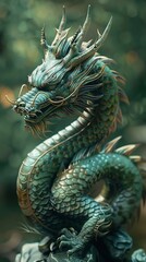 Fototapeta premium Craft a mesmerizing long shot that blends modern elements with traditional Asian folklore, such as dragons, spirits, or ancient symbols Focus on striking a balance between the mystical 