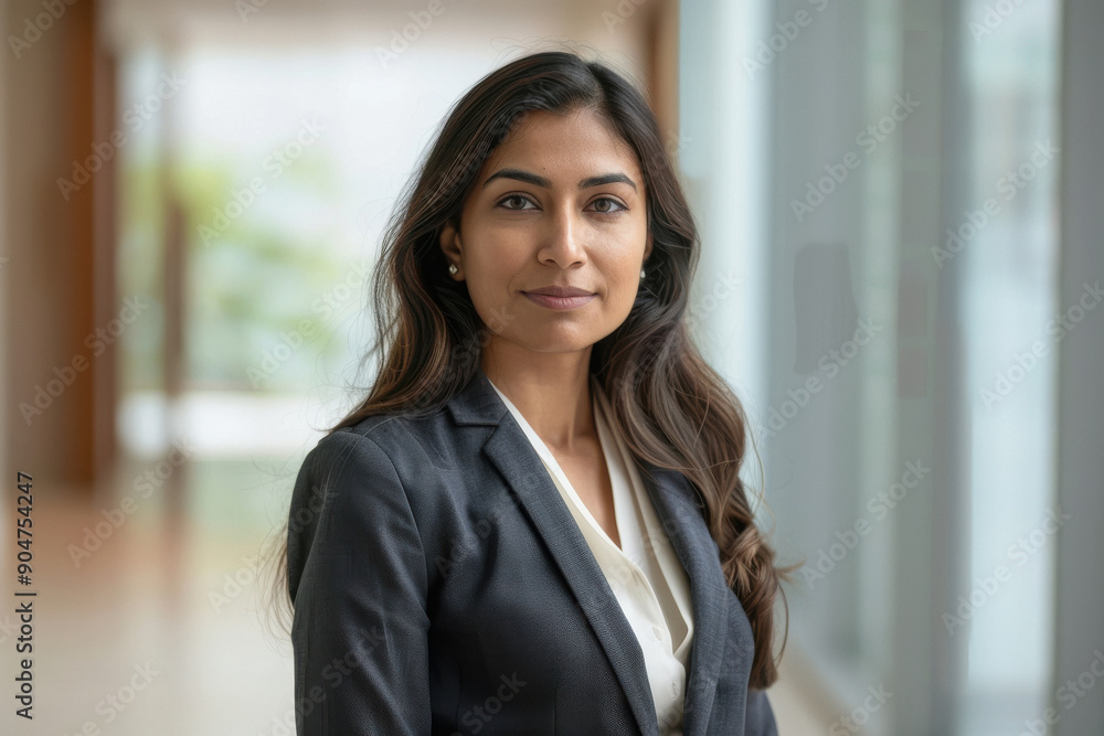 Wall mural young businesswoman standing confidently at office