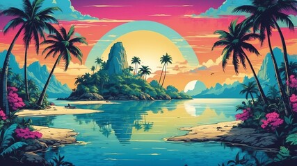 island paradise with palm trees modern pop art