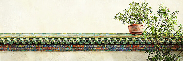 A painting of the roof and wall of an ancient Chinese building, generative AI