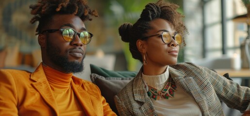 Fototapeta premium Multiethnic Diverse Office Conference Room Meeting: Team of Two Creative Entrepreneurs Talk, Discuss Growth Strategy. Stylish Young Businesspeople work on Investment and Marketing, Generative AI 