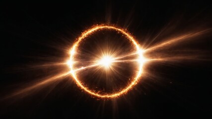 Optical flares on black background, sun shines, high resolution