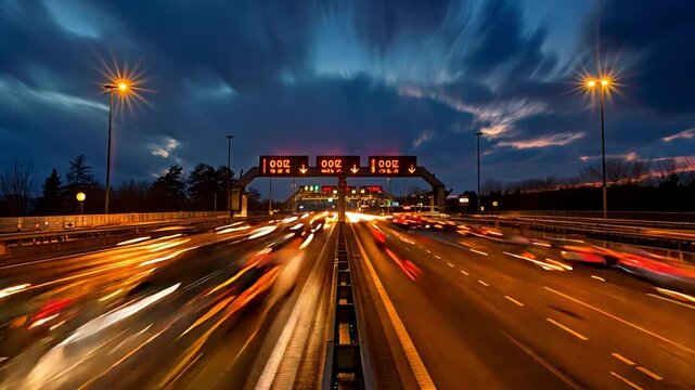Vehicles travelling through the highway toll gate