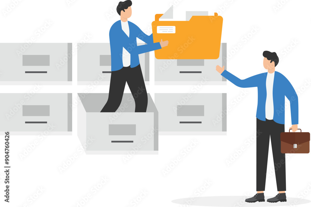 Aufkleber a man in a business suit issues a folder with documents from the archive, an isometric image