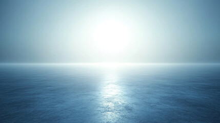 Obraz premium A calm, clear blue ocean with a sun shining on the water. The sun is in the middle of the sky and the water is still