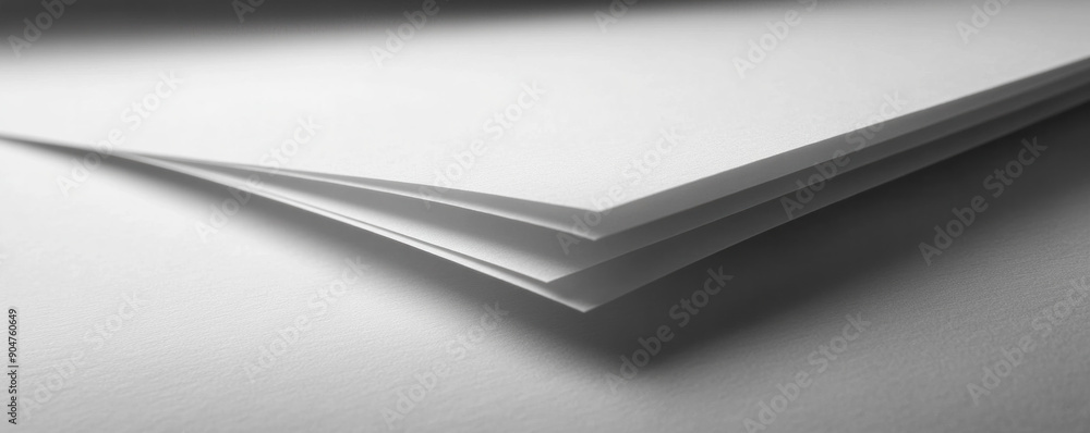 Poster a stack of white paper is shown in a close up. the paper is folded and stacked on top of each other.
