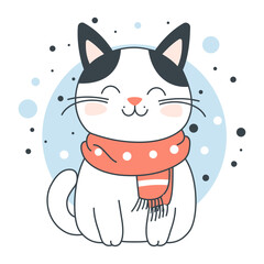 Cute Adorable Grey Cat Animal Cartoon Character Wearing Scarf with Smiling Expression
