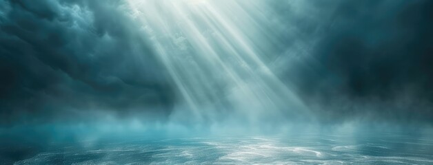 Fototapeta premium Majestic Sun Rays Piercing Through Stormy Clouds Over Sea