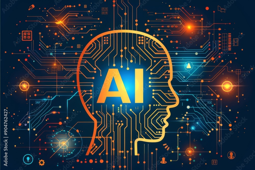 Aufkleber illuminated digital brain emphasizing ai's role in cognitive technologies.