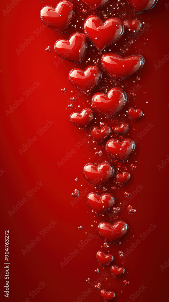 Poster a red background with many red hearts scattered across it. the hearts are arranged in a way that the
