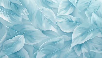 Obraz premium Minimalistic Light Blue Leaf Pattern Background with Overlapping Leaves, Smooth Lines, Gradients, Calming Effect, Subtle Elegance