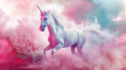 Fototapeta premium Majestic Unicorn Galloping Through Dreamy Clouds