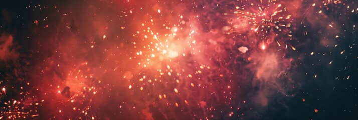 Obraz premium Fireworks dazzling glow and red sparks illuminating the night sky