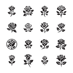 rose vector collection, rose silhouette set, rose icon set, rose logo, flowers icon