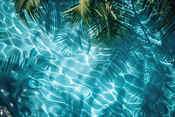 Blue pool with palm leaves