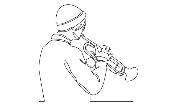 recommend clip art: continuous line art of saxophone player vector illustration