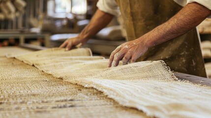 Artisanal Cloth Weaving in Workshop