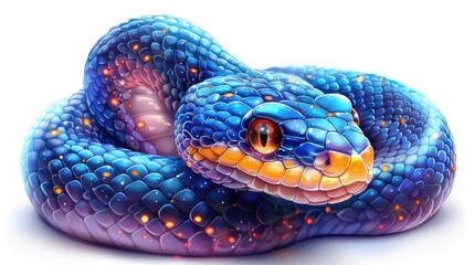 Fototapeta premium Vibrant Digital Art of Blue Glowing Viper Snake with Scales Shining in Luminescent Colors