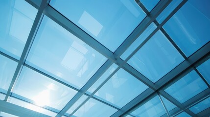 Modern Glass Roof with Blue Sky View