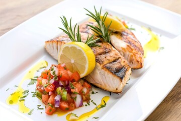 Swordfish fillet grilled with souse, lemon and rosemary