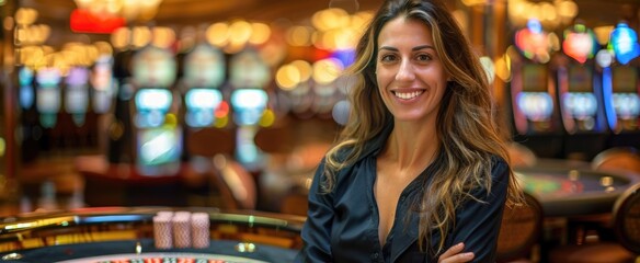 Obraz premium Woman smiling in casino at night