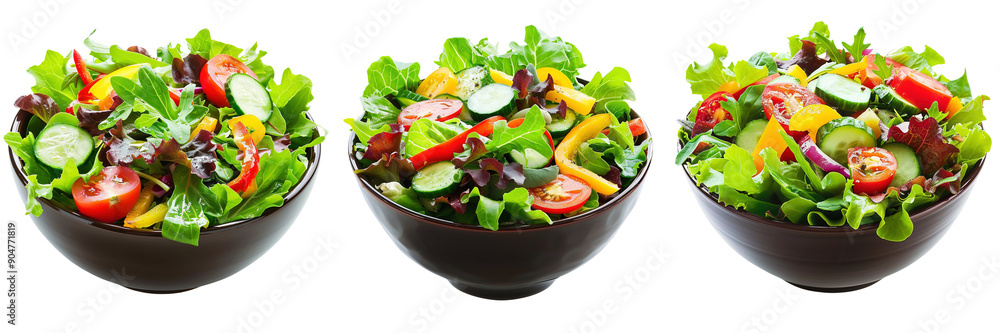 Wall mural set of fresh garden salad with colorful vegetables and leafy greens, beautifully arranged in a bowl,