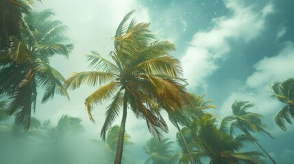 Tropical storm approaching a palm grove