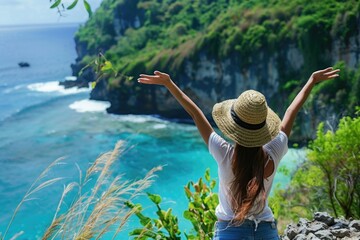 Woman enjoying ocean view in bali