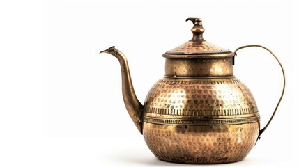 Brass water pot isolated on white background with copy space