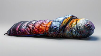 23. Thermal Sleeping Bag, realistic style, vibrant hues, metallic pattern, eye level, soft light, shadows,
