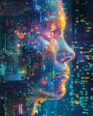 Explore the future evolution of languages through a side view illustration Show the transformation of traditional communication into innovative, futuristic forms Capture the essence 