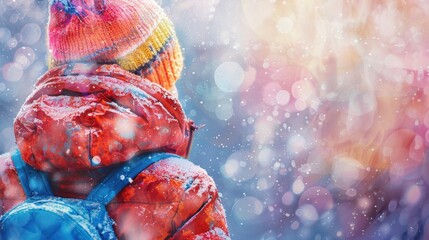 24. Winter Gear, realistic style, colors full, watercolor pattern, close-up, high contrast, glowing light,