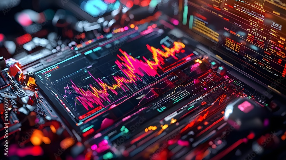 Poster the image shows a brightly lit background with numerous light spots and an electronic circuit board,