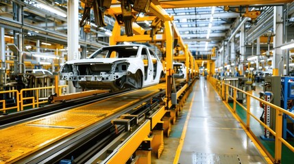 Fototapeta premium Modern Automotive Assembly Line in Factory