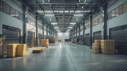 Obraz premium Spacious Modern Warehouse Interior with Pallets