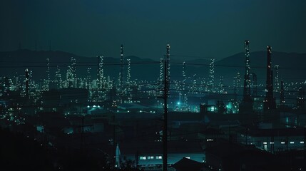 Fototapeta premium Illuminated Industrial Skyline at Night