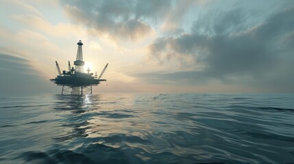 Obraz premium Offshore Oil Rig at Sunset