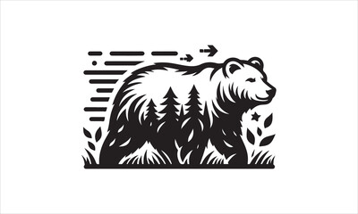 Bear Icon Vector illustration White Background-Bear Icon Vector Files for Cutting, Handmade calligraphy vector illustration, Black and white graphic illustration isolated on white background Hand writ