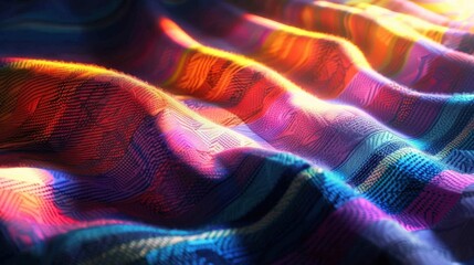 35. Heated Blanket, realistic style, vibrant hues, stripes pattern, medium shot, soft light, light rays,