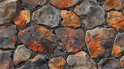 A wall made of rocks with a brown and black color