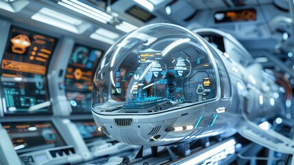 Fototapeta premium Futuristic Spaceship Control Room with High-Tech Interface