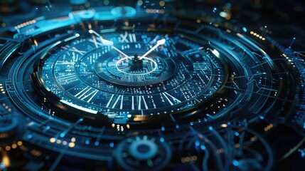 Futuristic Clockwork Mechanism with Neon Glows