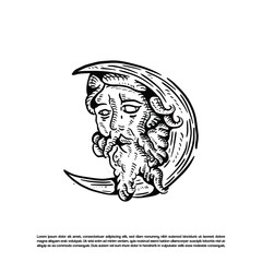 Vintage retro magic moon god angel vector art